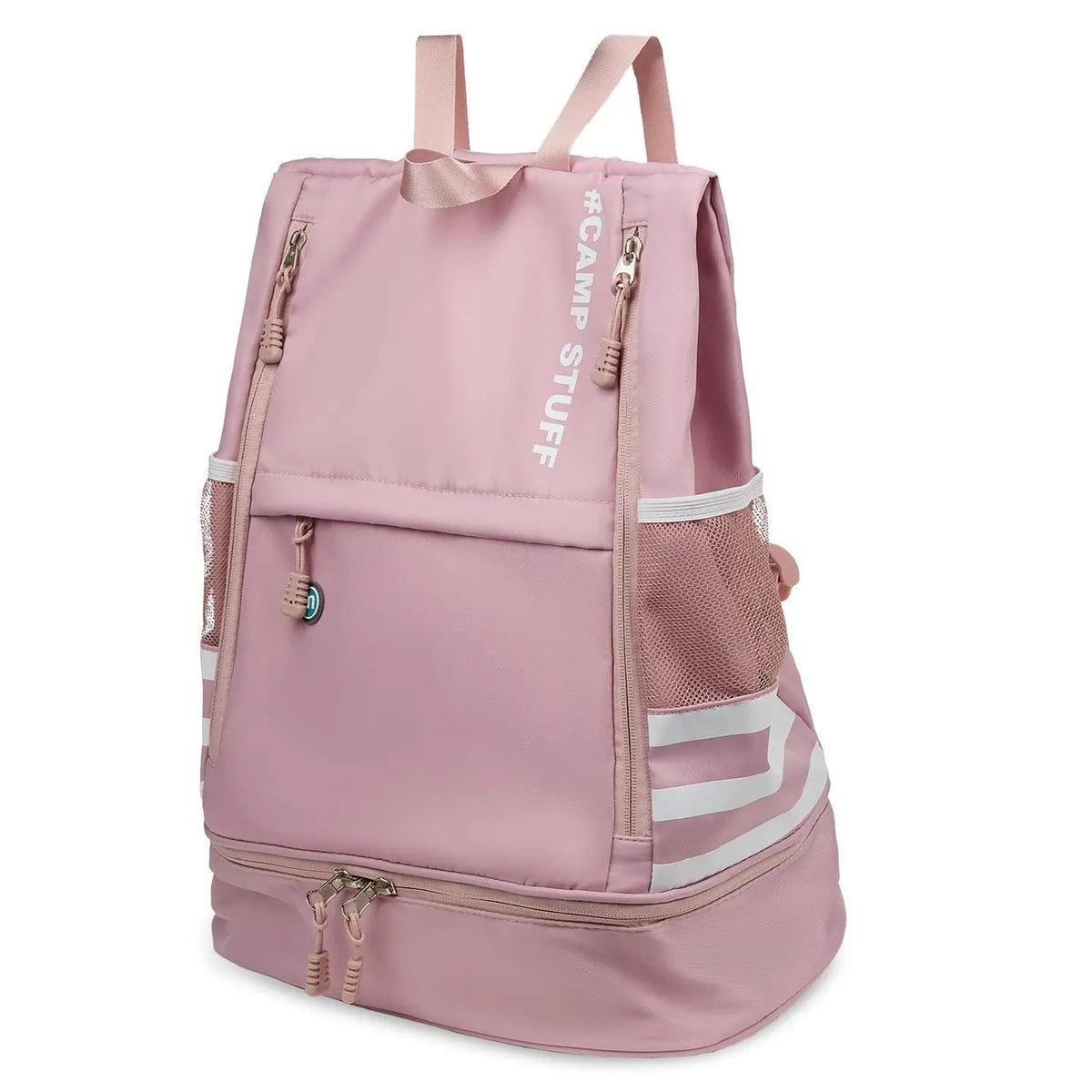 Sac à dos de camping imperméable à rayures latérales sportives - Rose