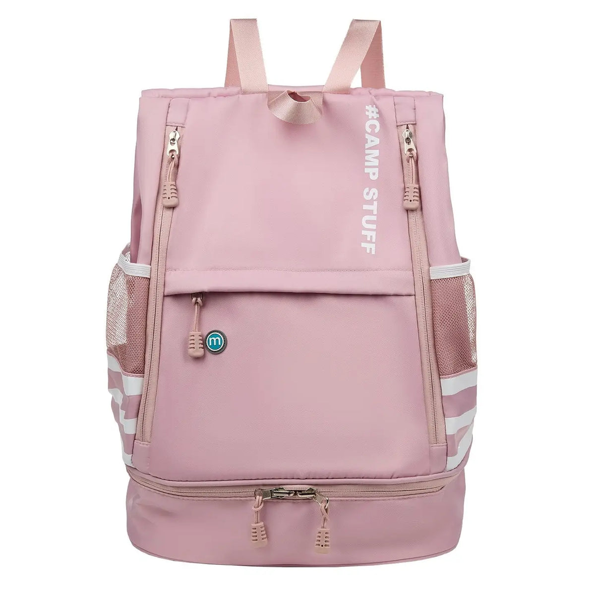 Sac à dos de camping imperméable à rayures latérales sportives - Rose
