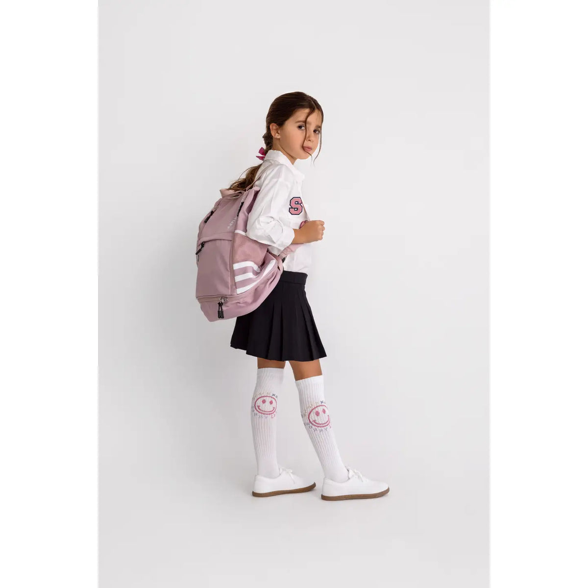 Sac à dos de camping imperméable à rayures latérales sportives - Rose