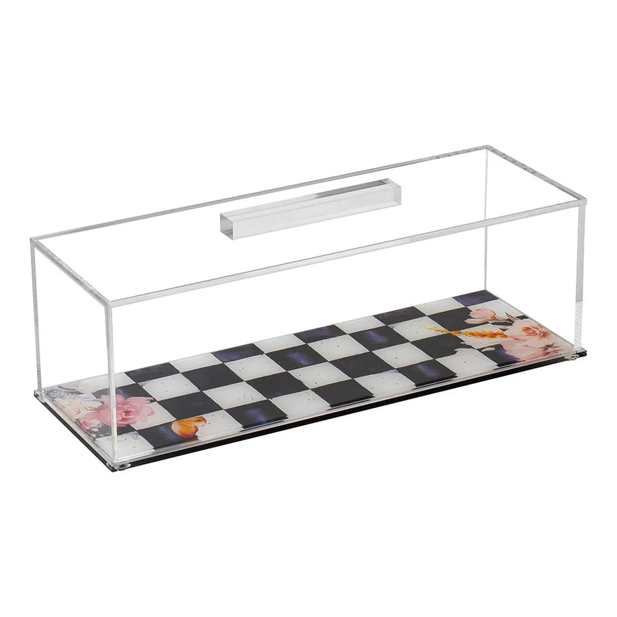 Black Chic Checkered Lucite Cake Tray with Lid - large