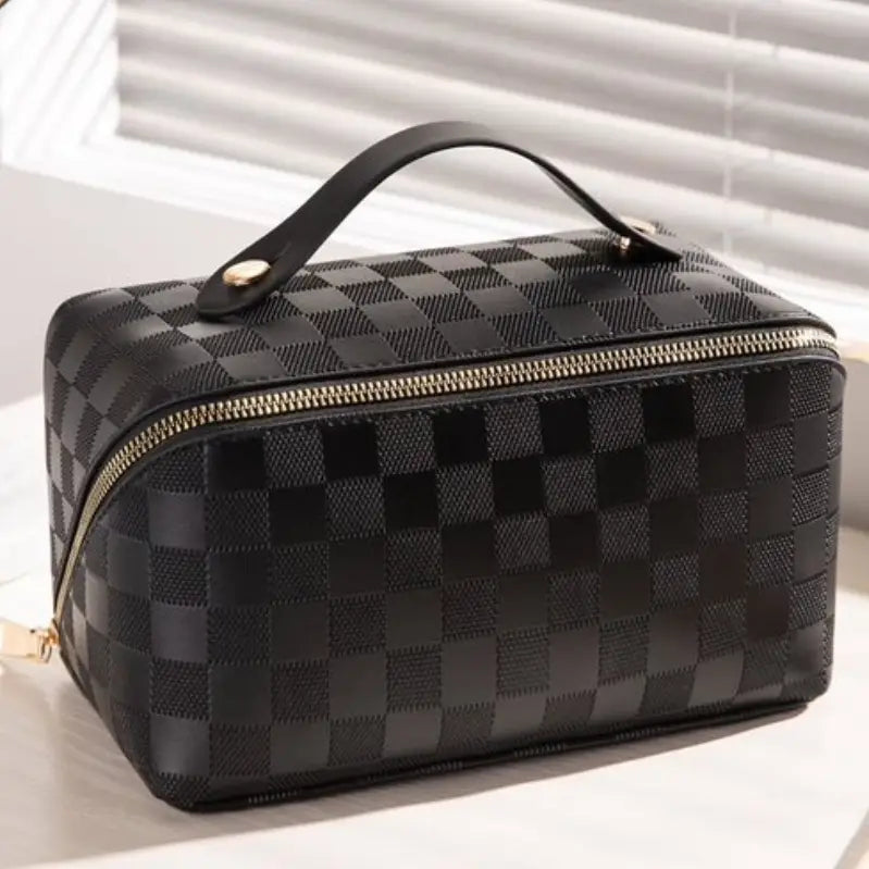 vegan leather Cosmetic Bag - checkered Black