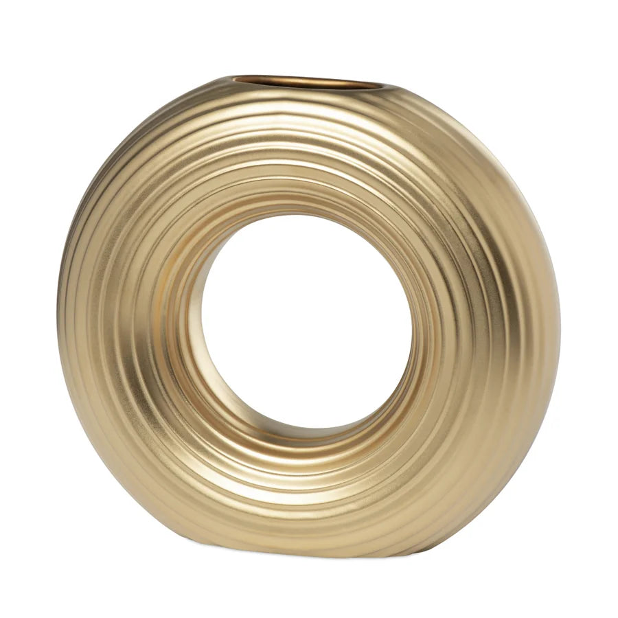Ceramic Matte Gold 9h" Round Ring Vase
