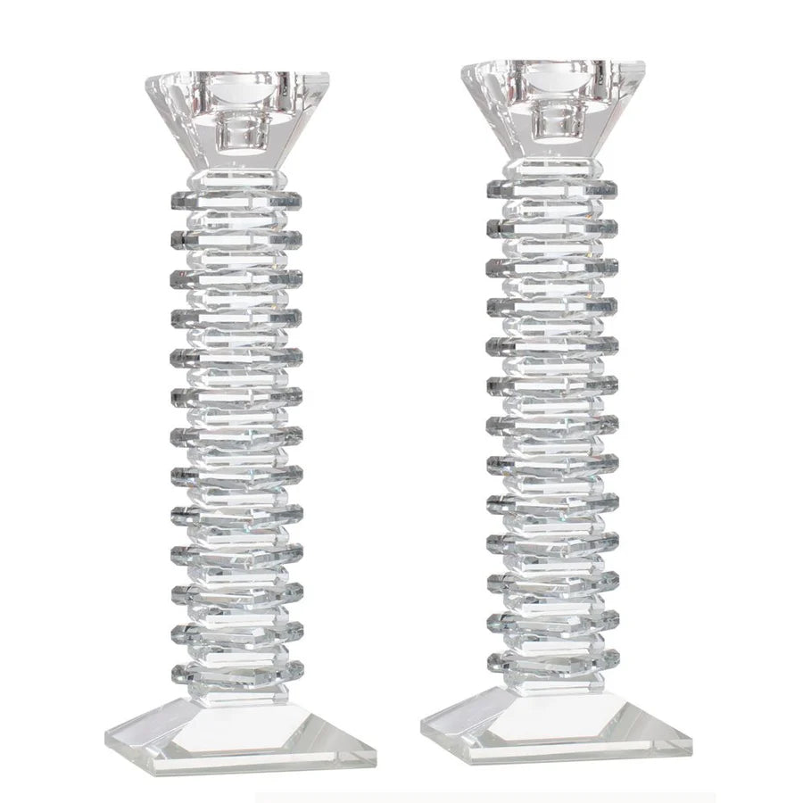 Bougeoirs en cristal à design empilé - Transparent, moyen