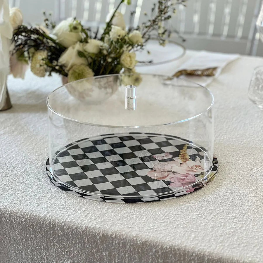 Dôme à gâteau peint à carreaux noirs 