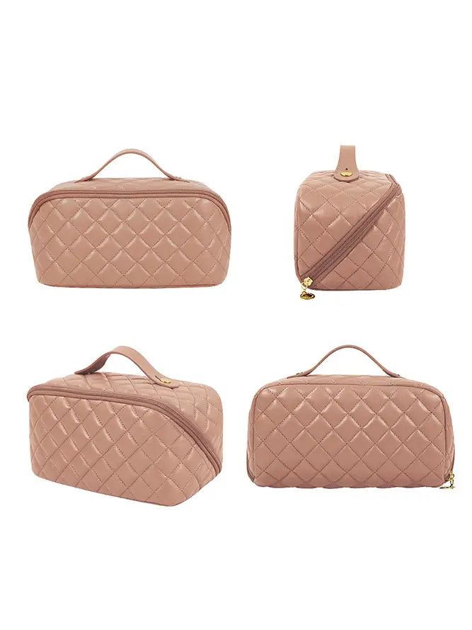 Zipper quilted Cosmetic Bag - Rose