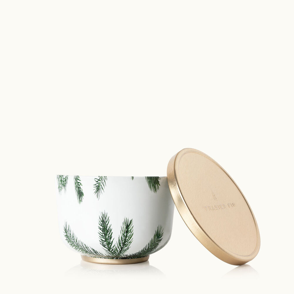Bougie en boîte avec couvercle doré en sapin de Frasier