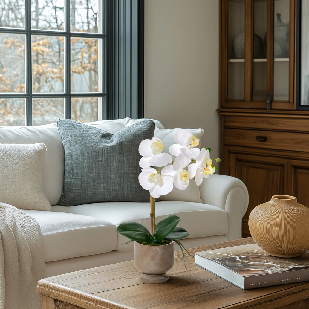 Urn Potted real touch orchid - 15.5H”