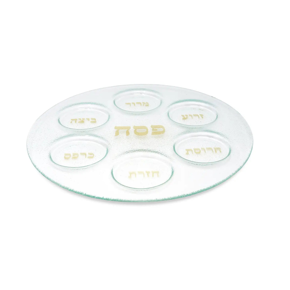 Simple Glass Seder Tray with Gold Print