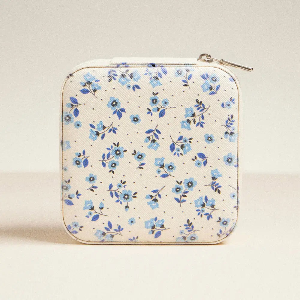 Blue flowers portable square jewelry box
