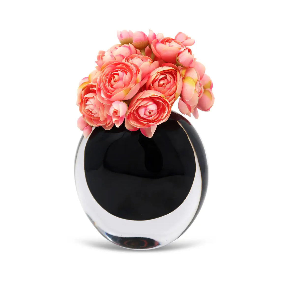 Double Wall Black Inlay Glass Vase with Pink Flowers - 5.25"h
