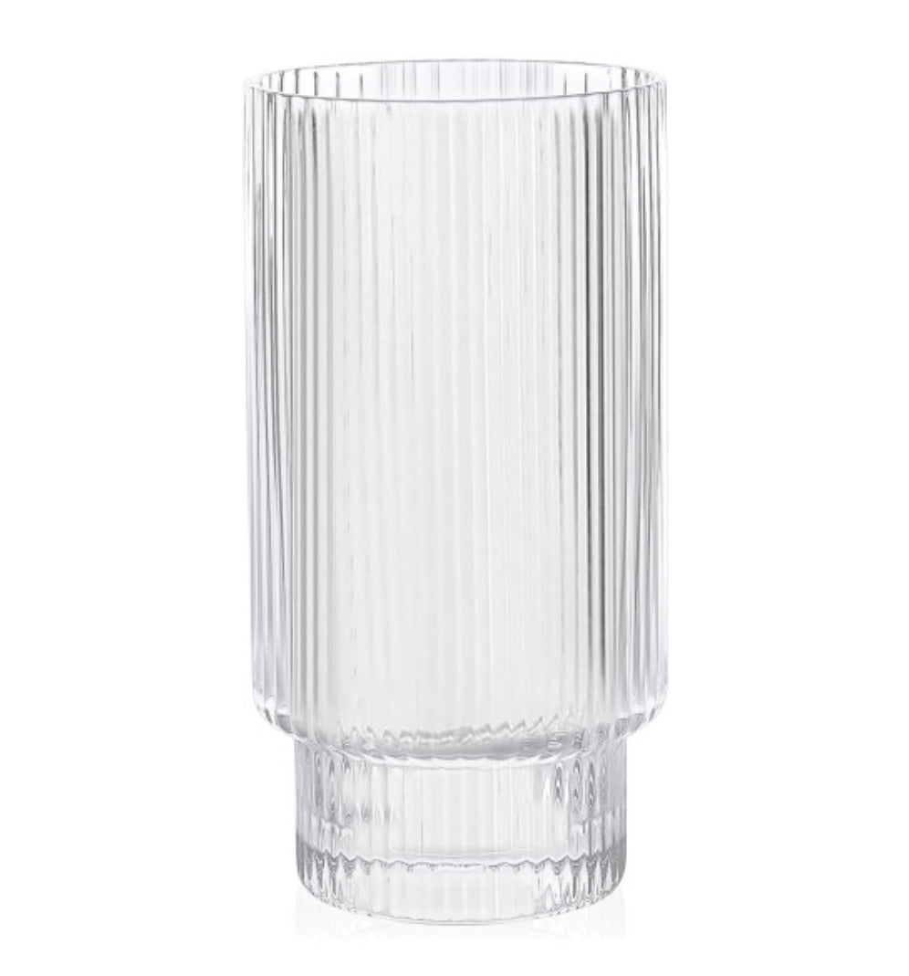 Ribbed Clear Highball Glass 420 ml, Set of 4