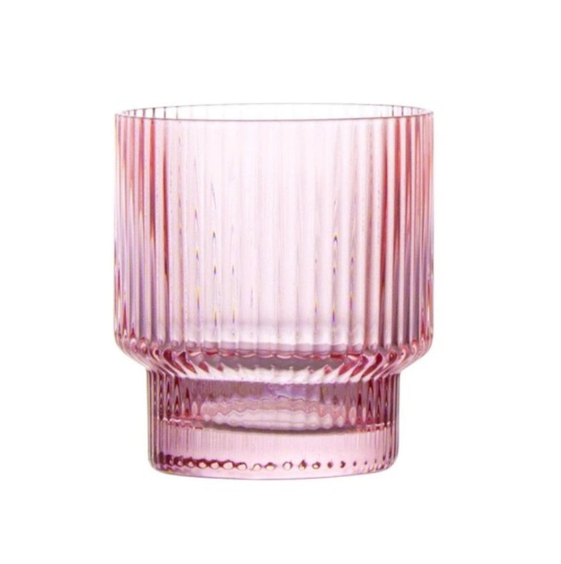 Ribbed Pink Old Fashion Glass 340 ml, Set of 4