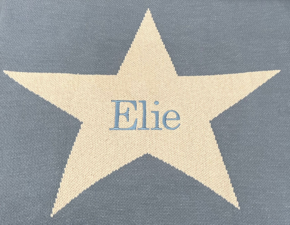 Couverture Personnalisée - Bleu denim avec étoile crème