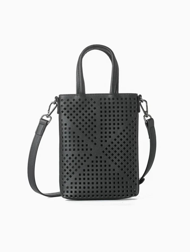 Lasercut phone crossbody- black