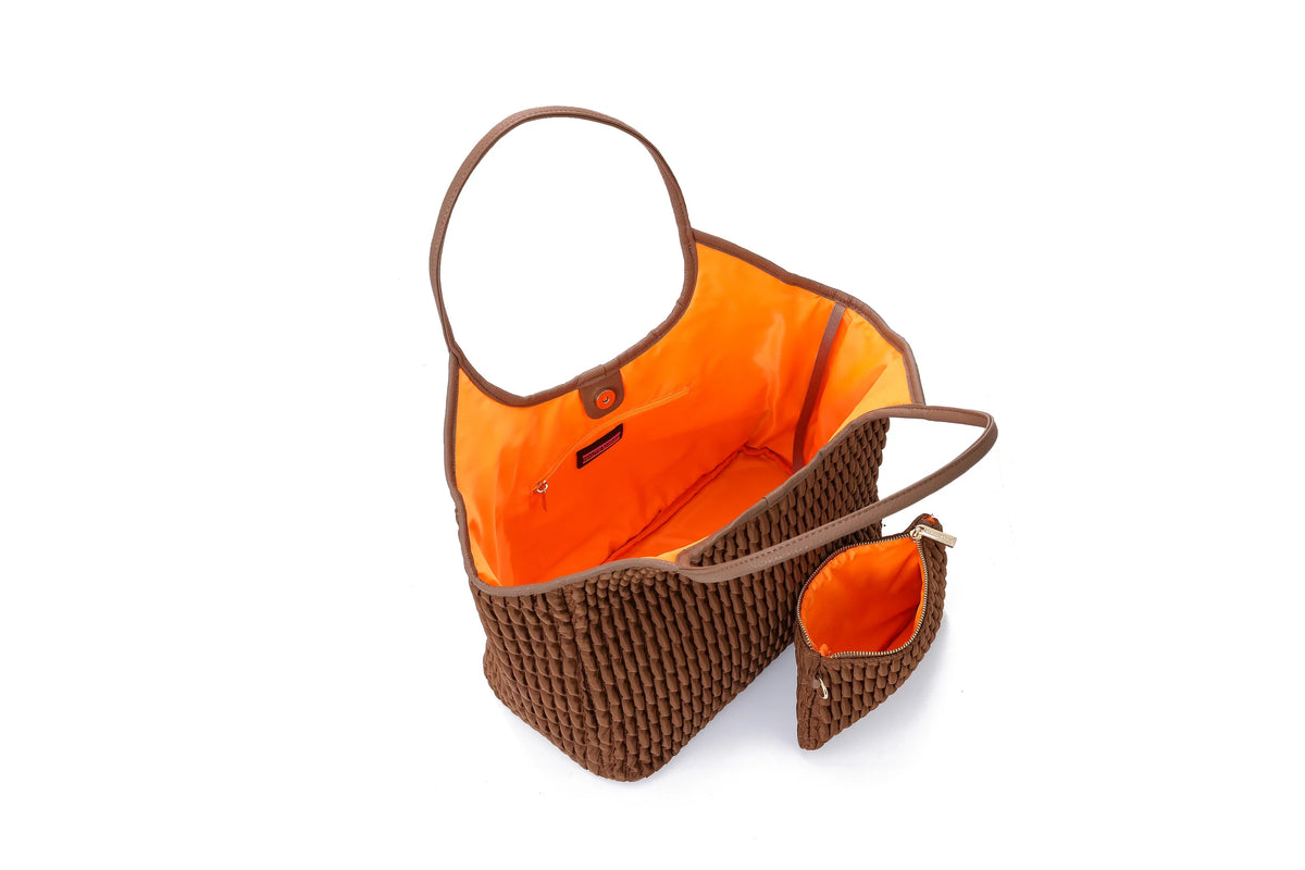 Nylon puckered tote-  Walnut