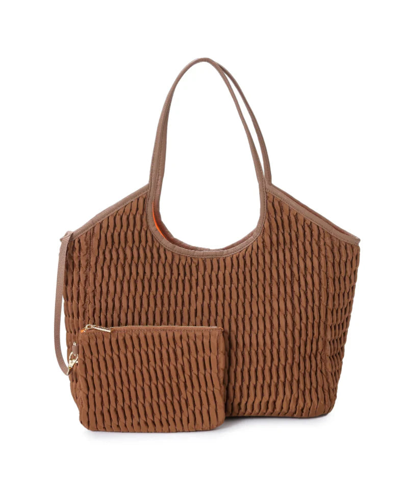 Nylon puckered tote-  Walnut