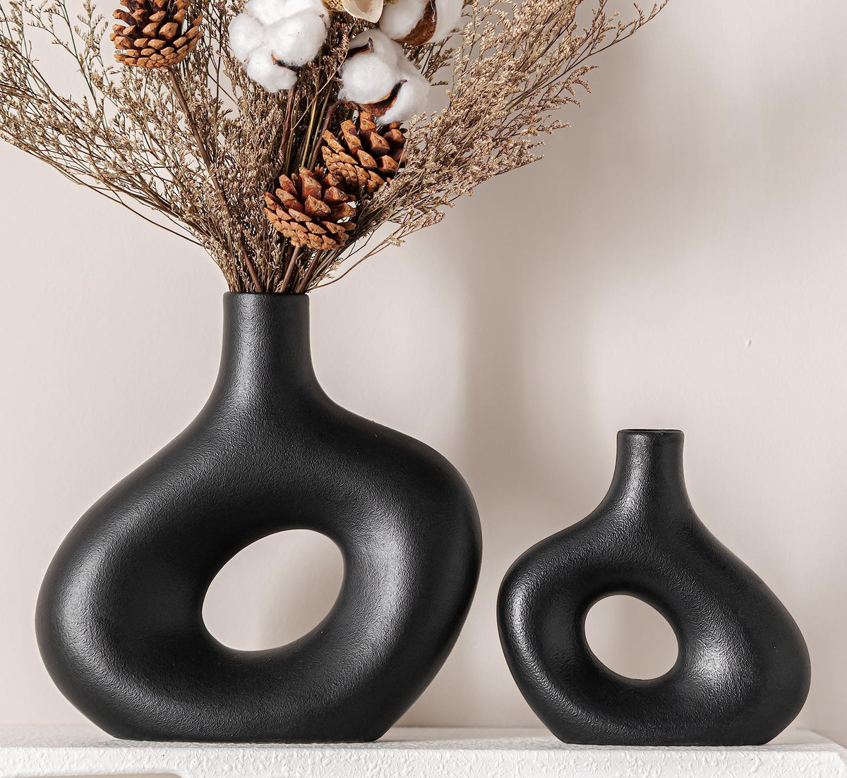 lot de 2 vases creux en céramique noire
