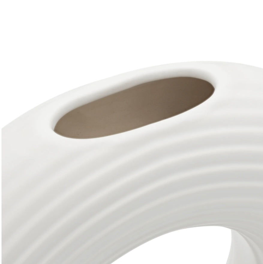 Ceramic Matte White 9h" Round Ring Vase