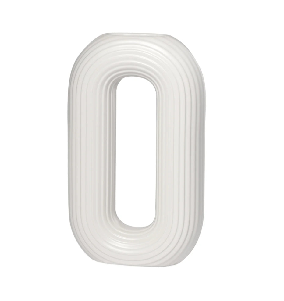 Ceramic Matte White 13h" Oval Ring Vase