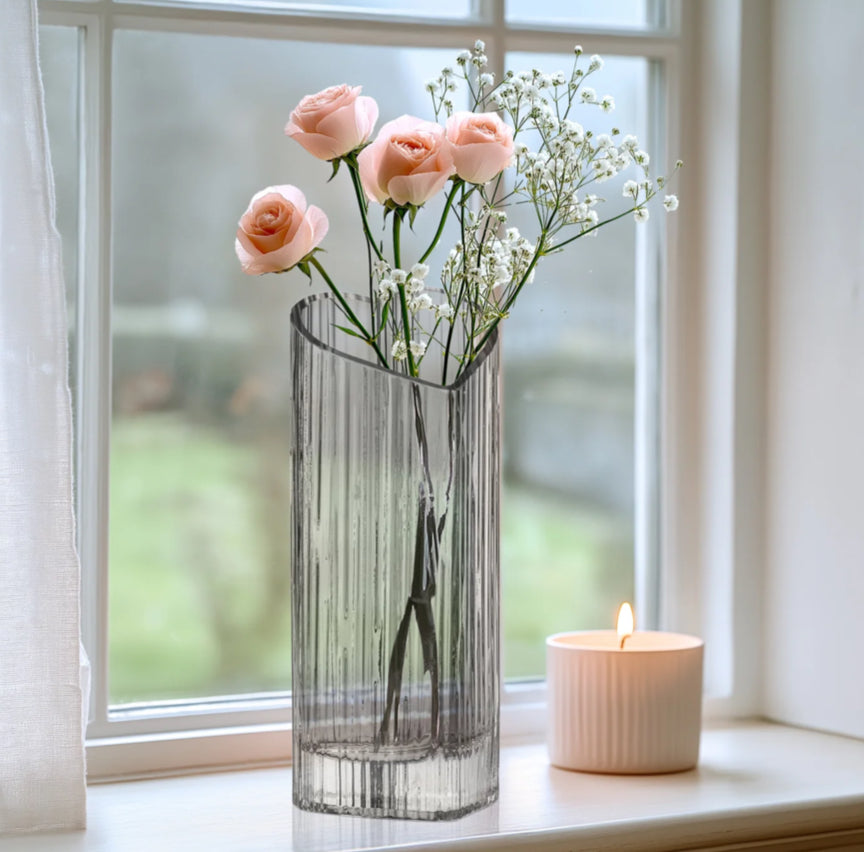 Heart Shape 8.5h" Glass Vase - Smoke