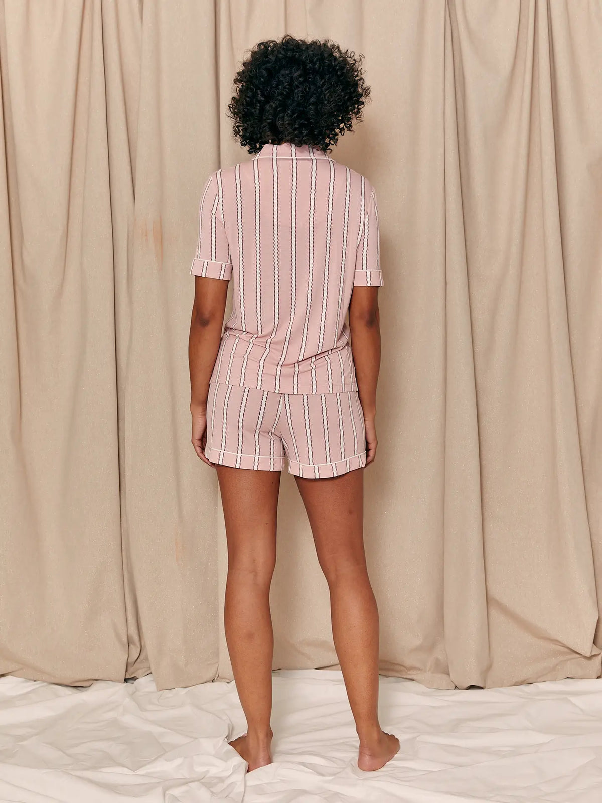 Ensemble chemise et short en bambou - Rayures blush