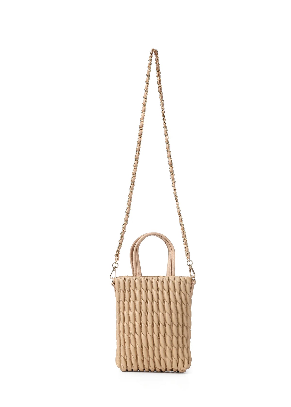 vegan puckered leather phone tote- biscuit