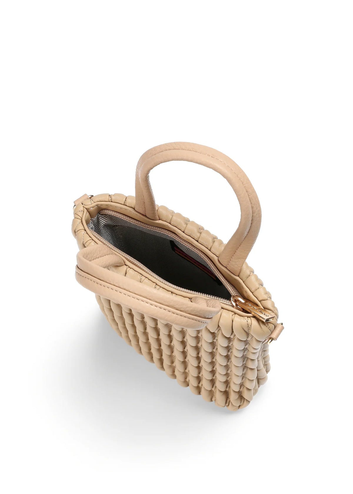 vegan puckered leather phone tote- biscuit