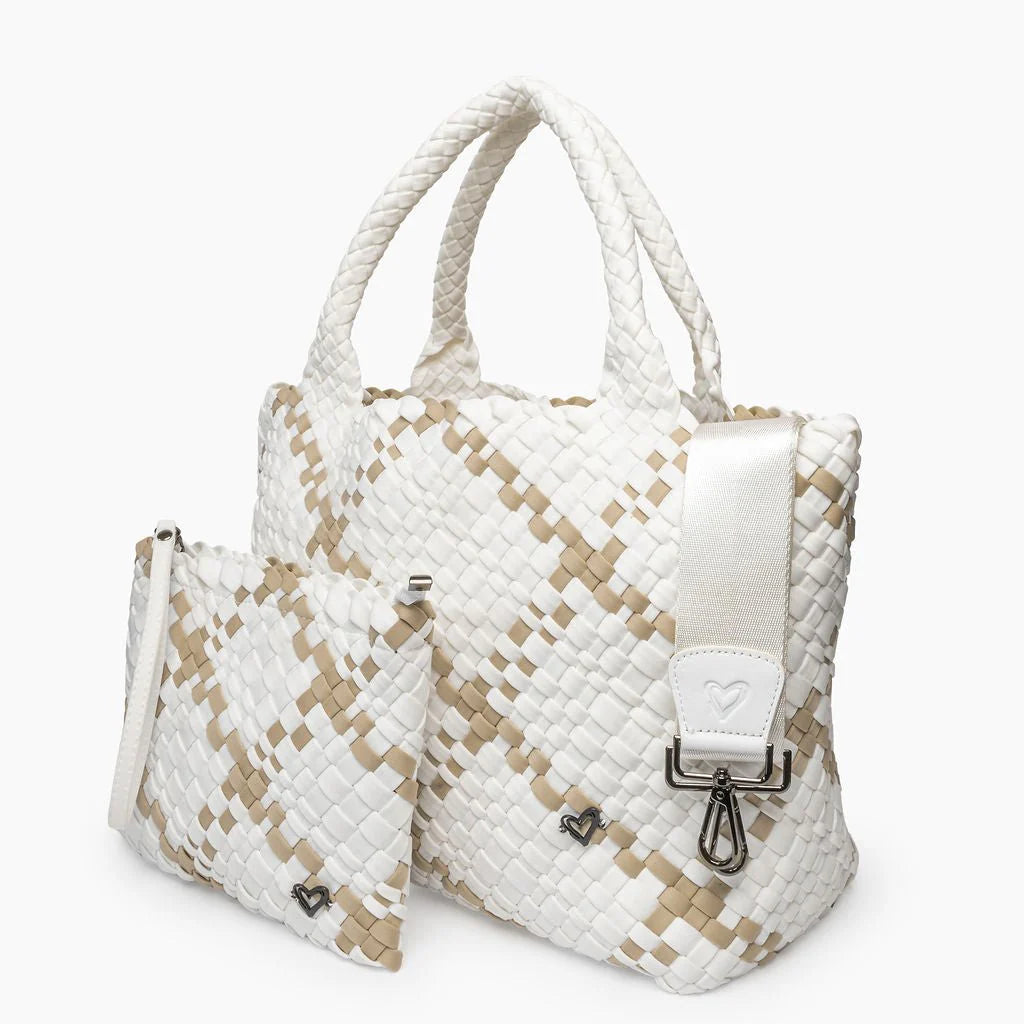 GRAND SAC FOURRE-TOUT TISSÉ LONDON - BLANC ET BRUN