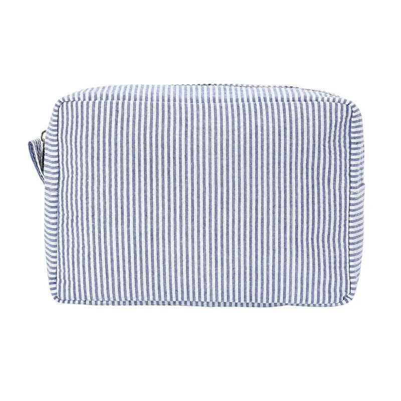 Personalized Seersucker Striped Toiletry Bag - navy