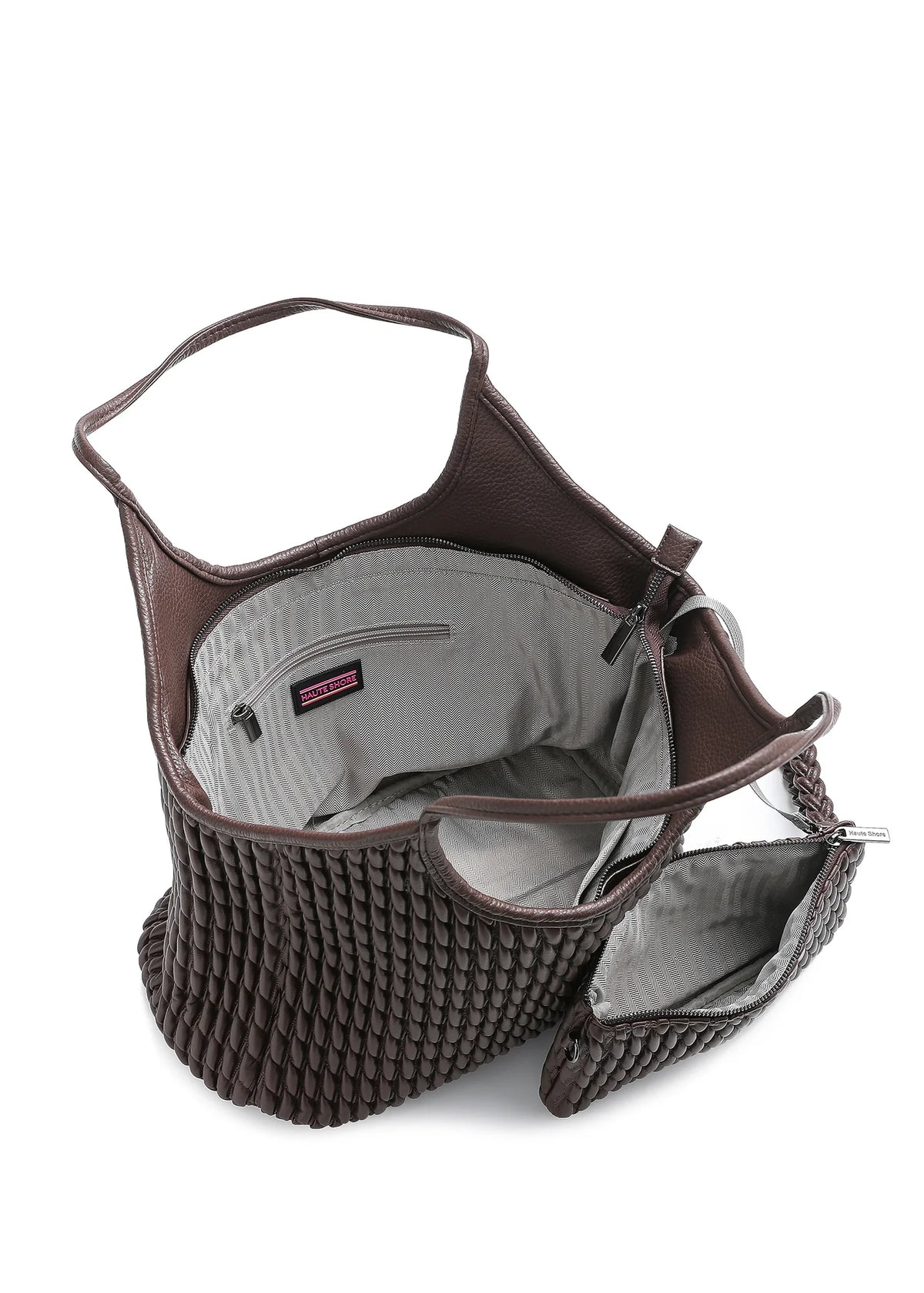 vegan puckered leather tote- chocolate