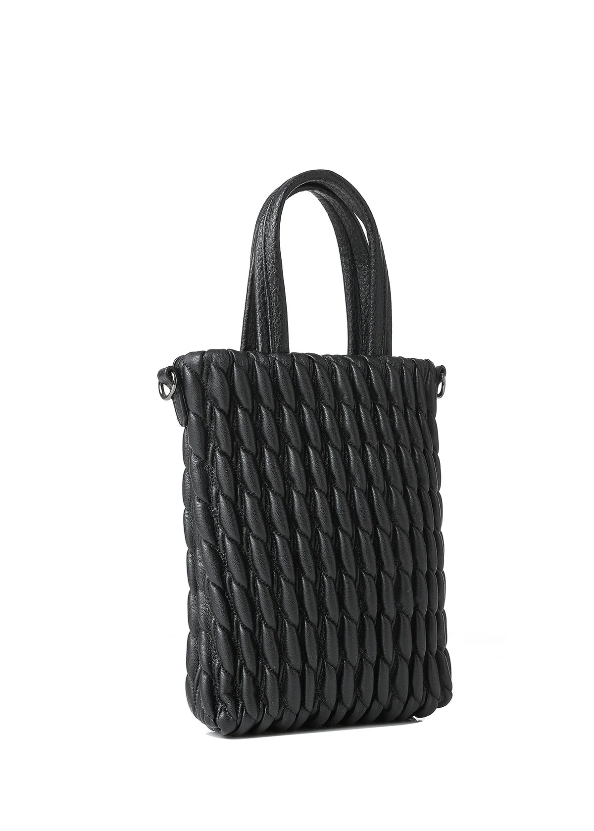 Sacoche pour téléphone en cuir végan gaufré - noir