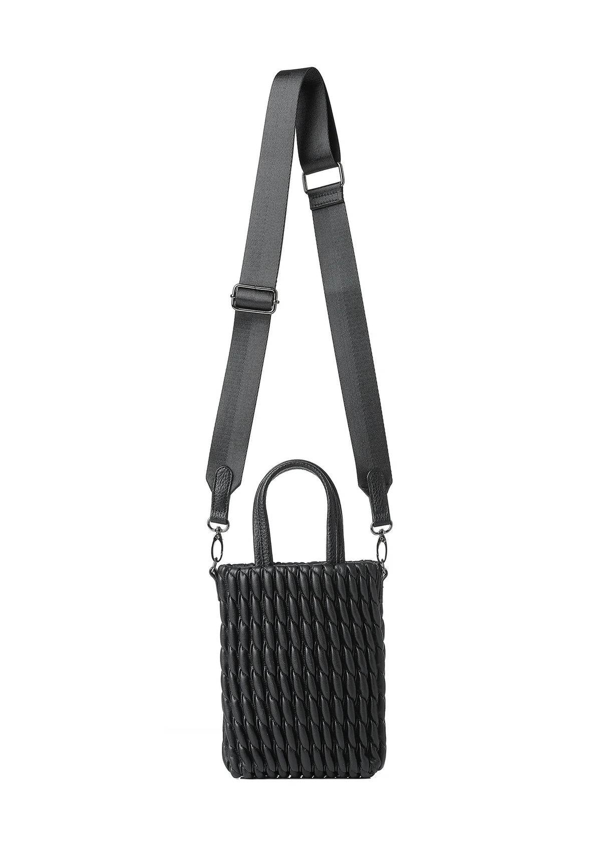 Sacoche pour téléphone en cuir végan gaufré - noir