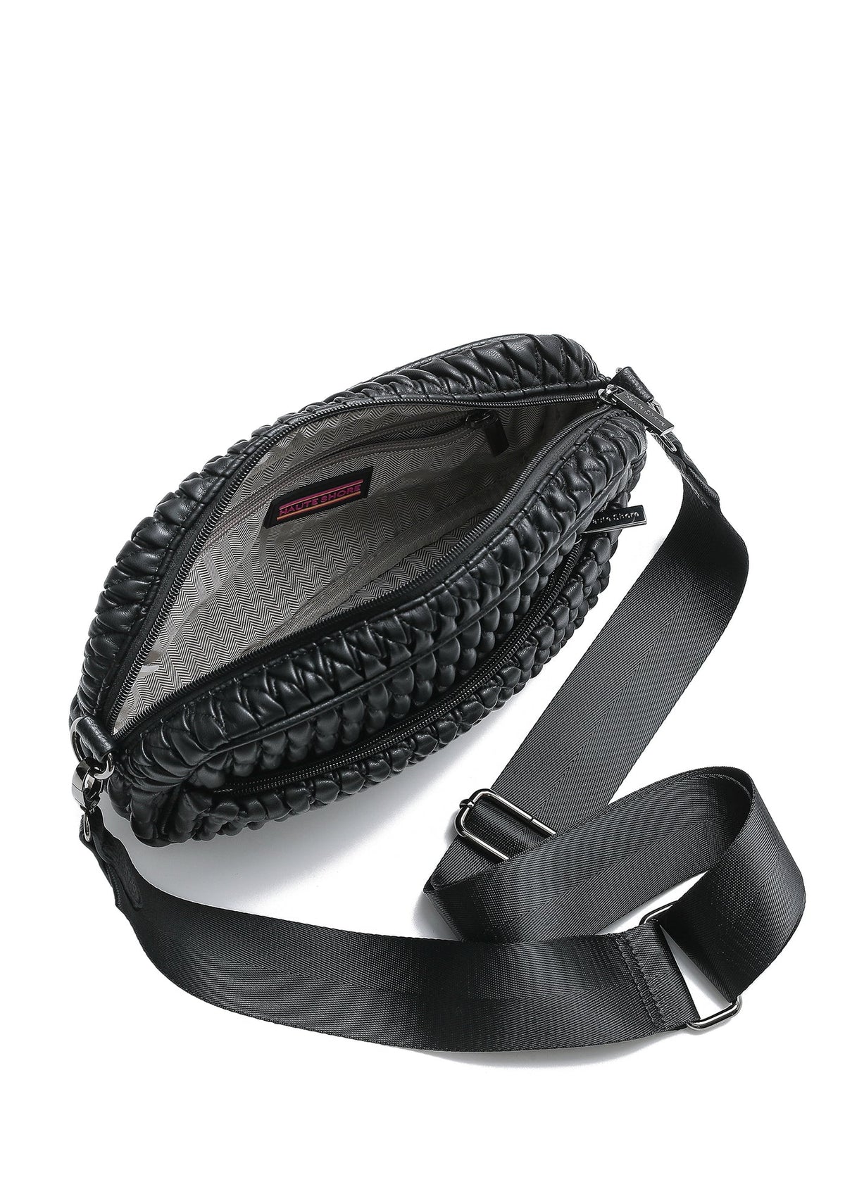 vegan puckered leather camera bag- black