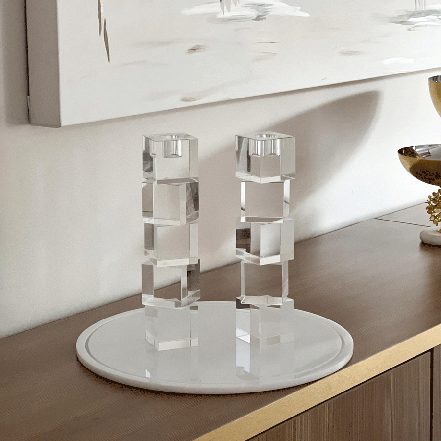 Ensemble de 2 porte-bougies en cristal 