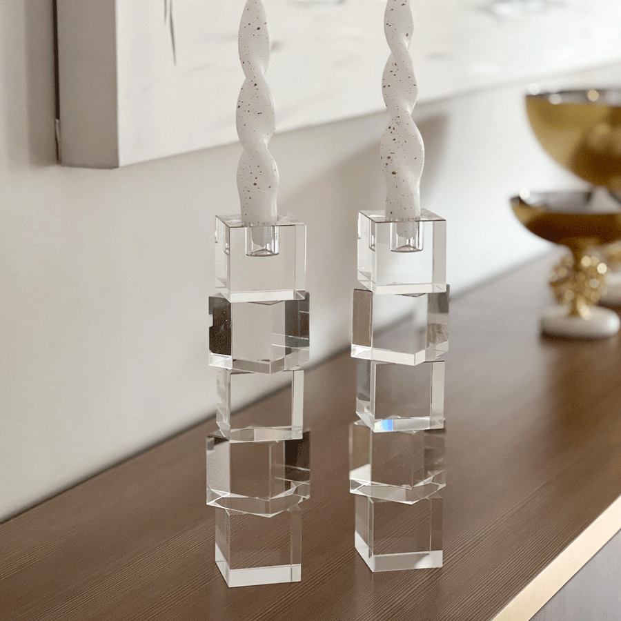 Ensemble de 2 porte-bougies en cristal 