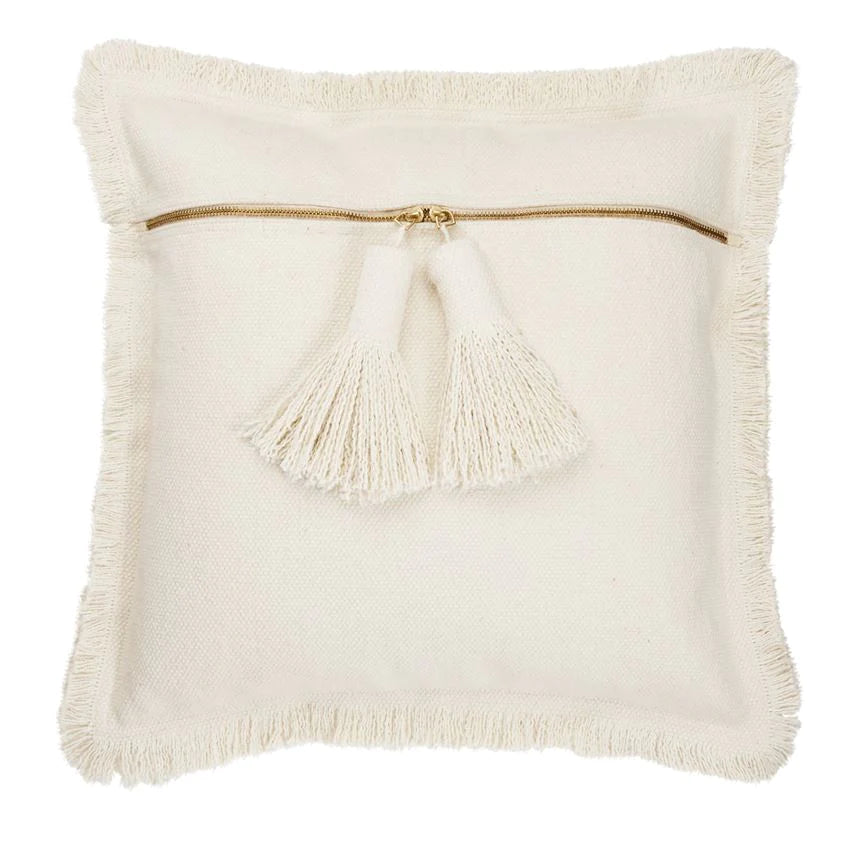 OREILLER - Pompon en dhurrie naturel