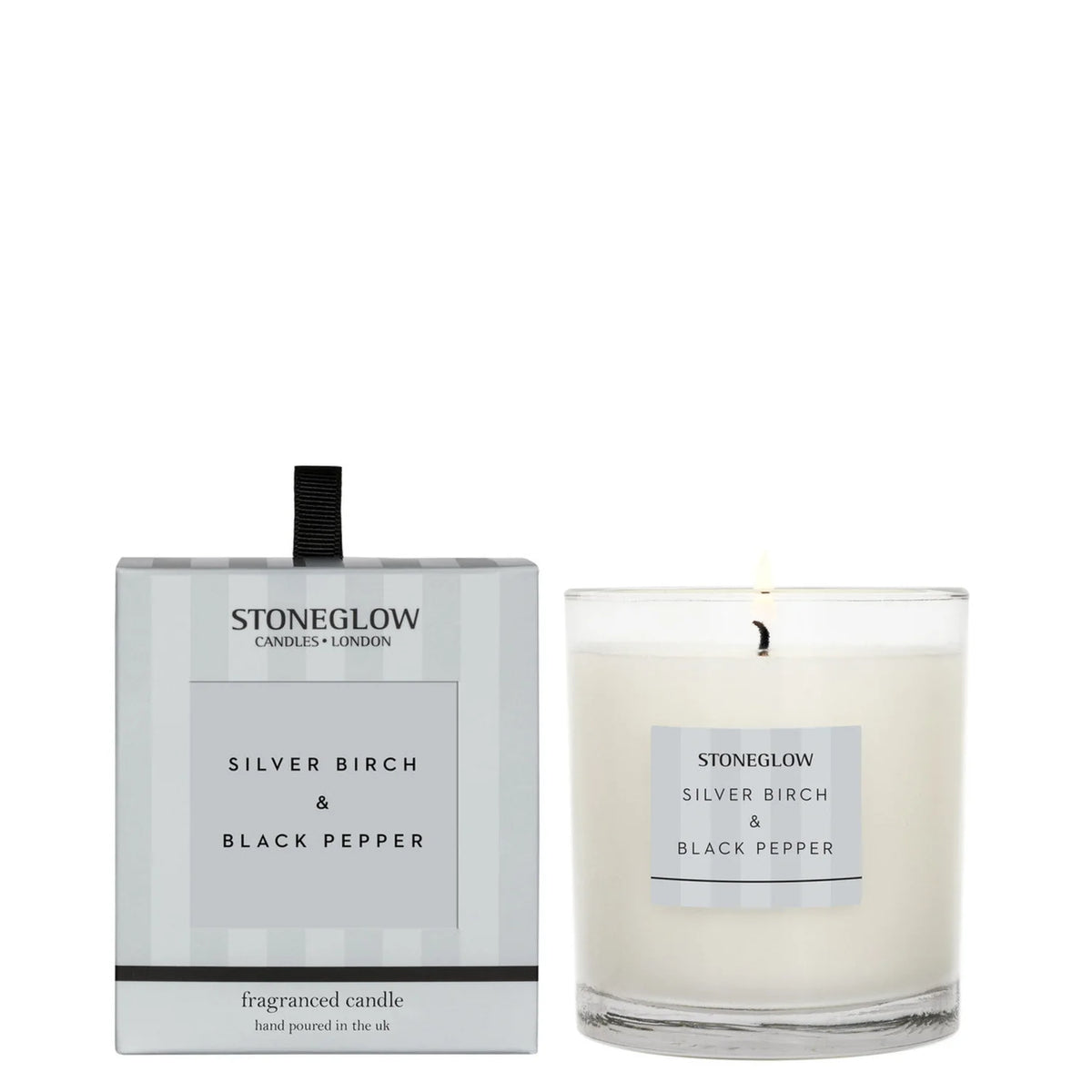 BOUGIE PARFUMÉE STONEGLOW bouleau argenté et poivre noir - BOÎTE EN VERRE