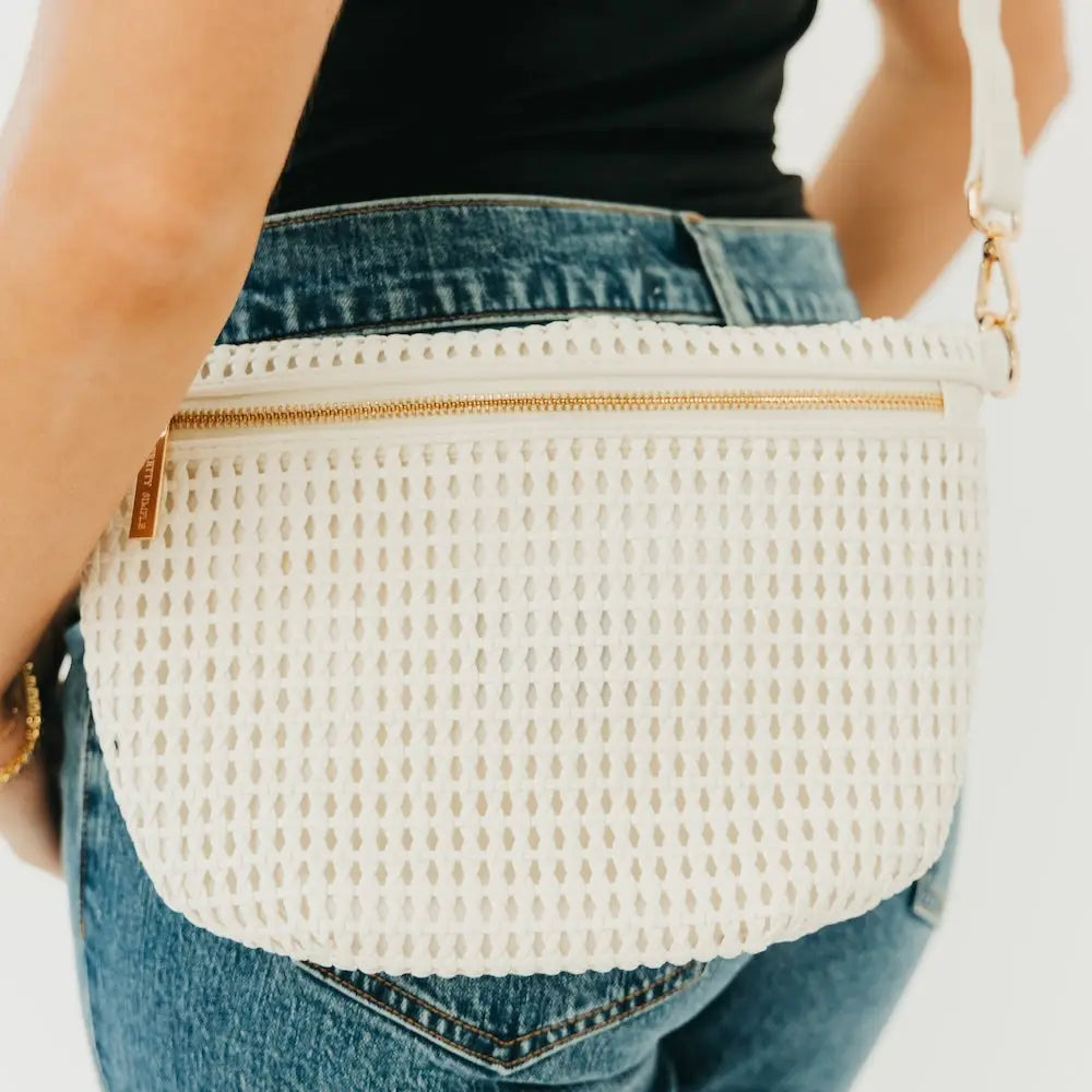 Sac banane en cuir végétalien tressé - crème