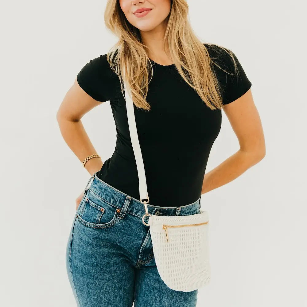 Sac banane en cuir végétalien tressé - crème