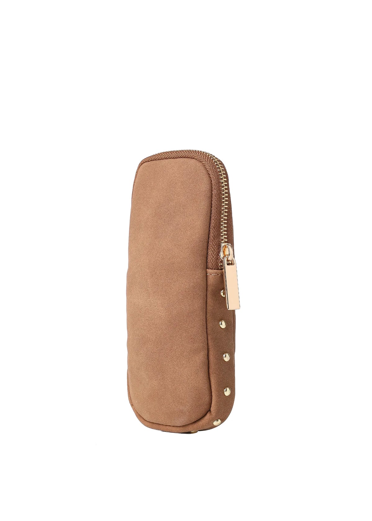 vegan suede studded glasses case - camel/gold