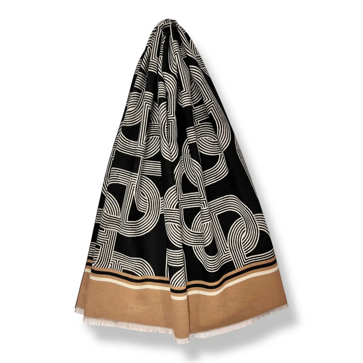 Cashmere blend chain link print - black