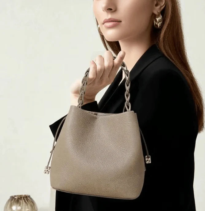 Sac seau en cuir véritable - pierre