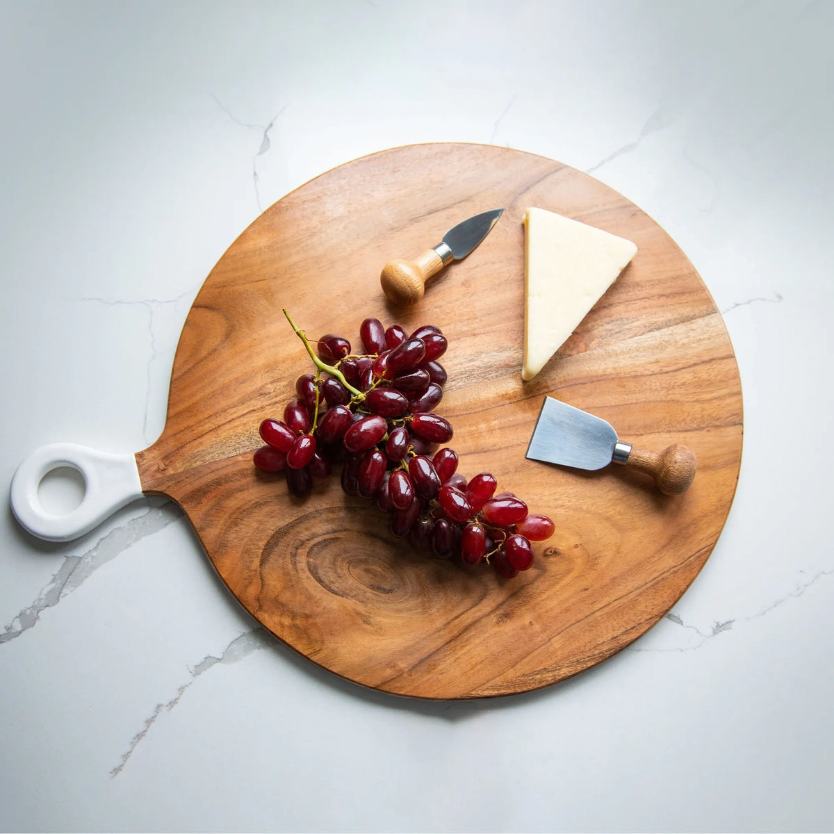 Wood and White Round Charcuterie Board - Large