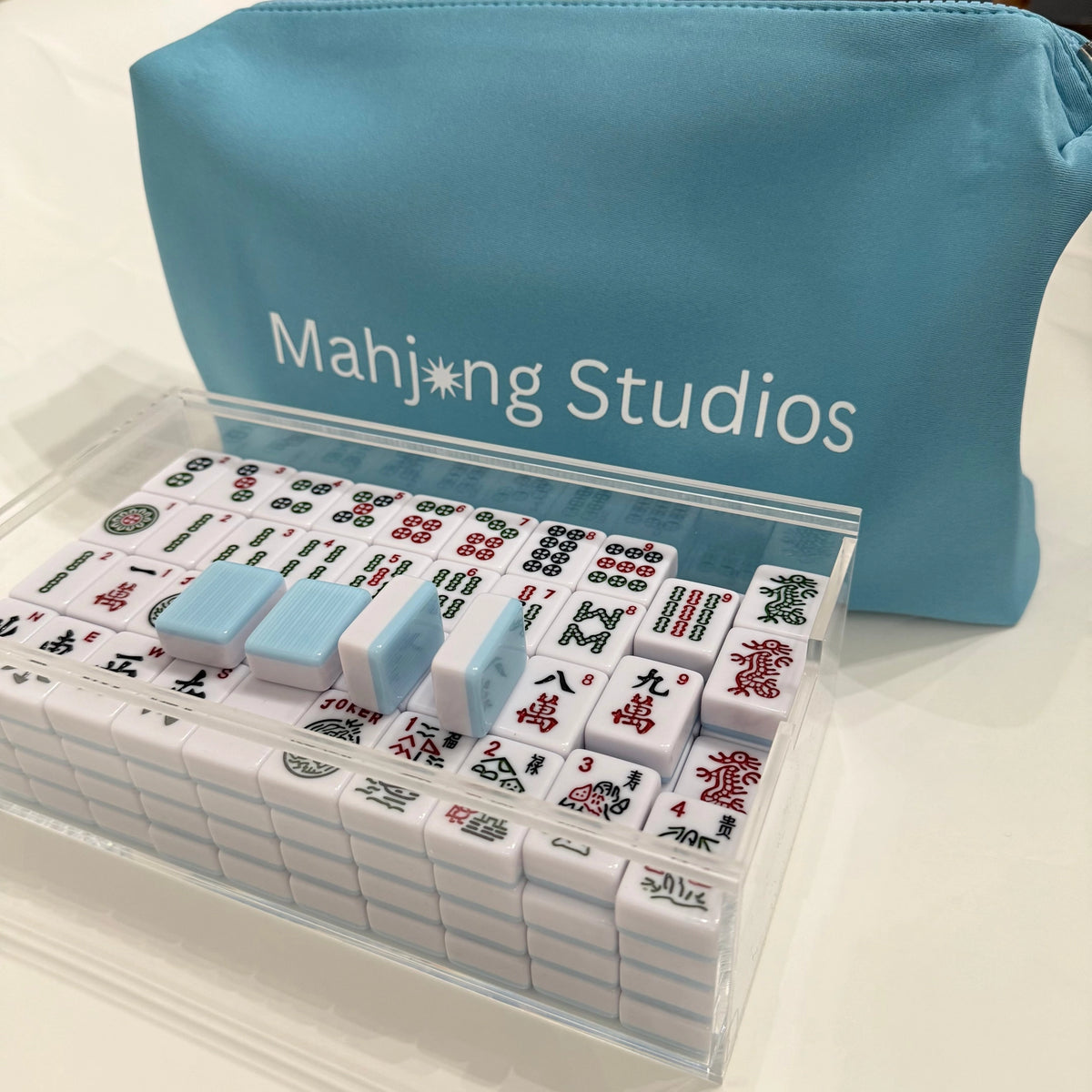 Tuiles de Mahjong américain et ensemble de sac – bleu pastel