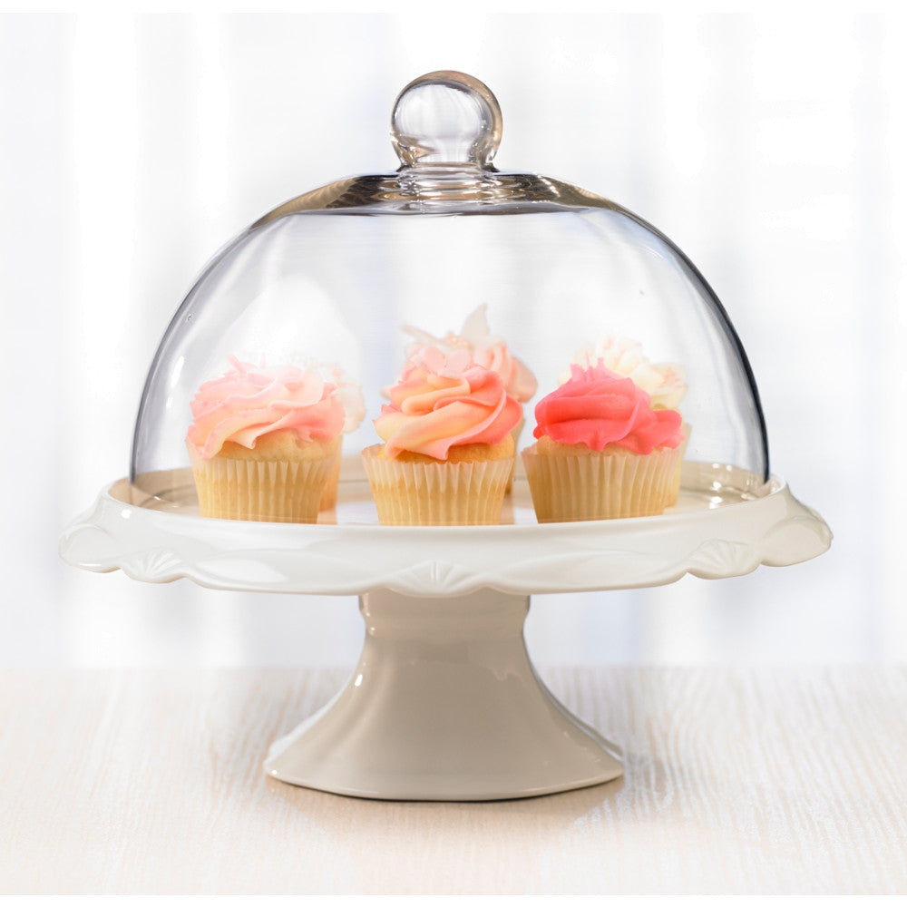 Pedestal cake with glass dome