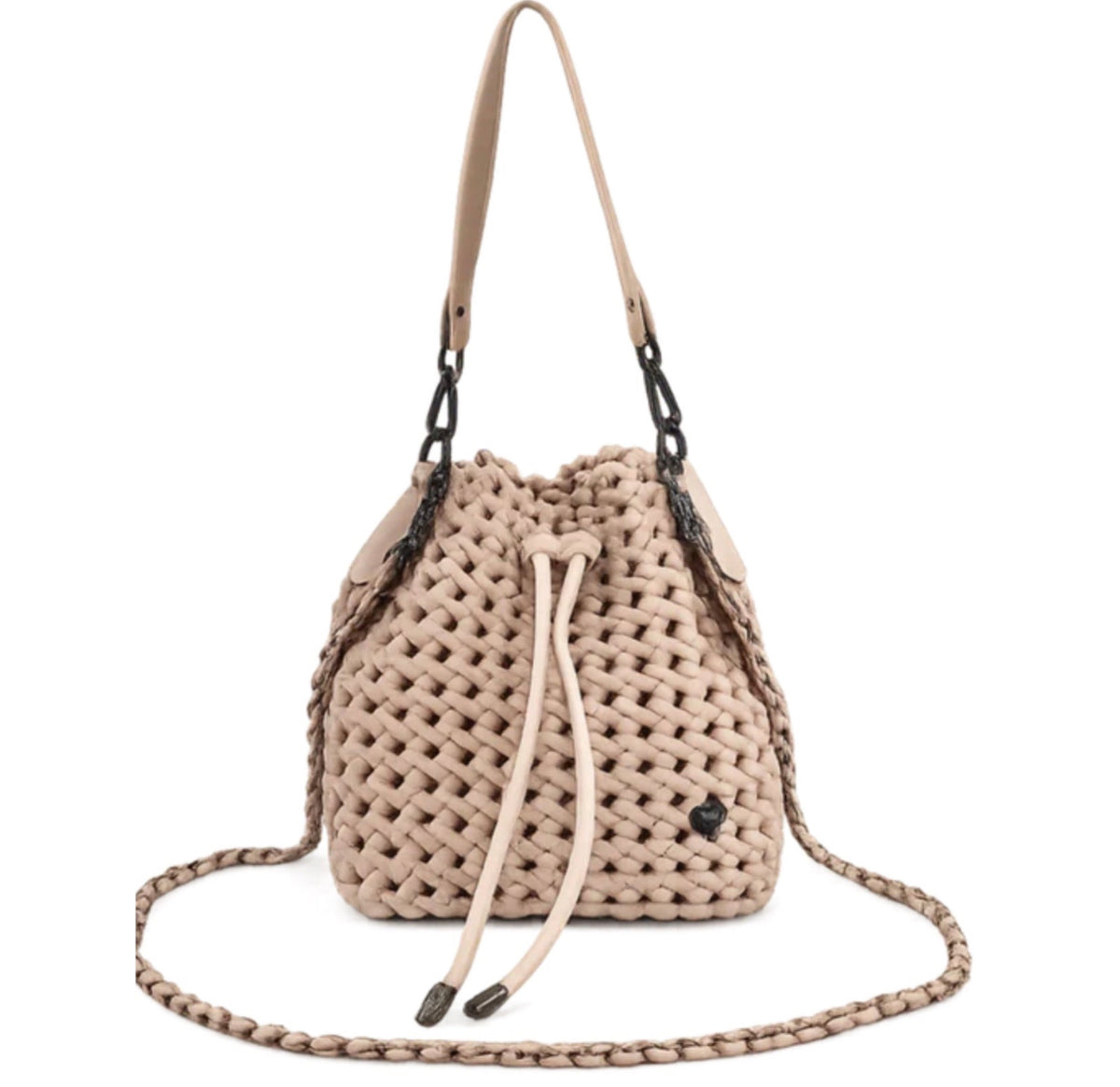 Sac seau tissé à la main - rose poudré