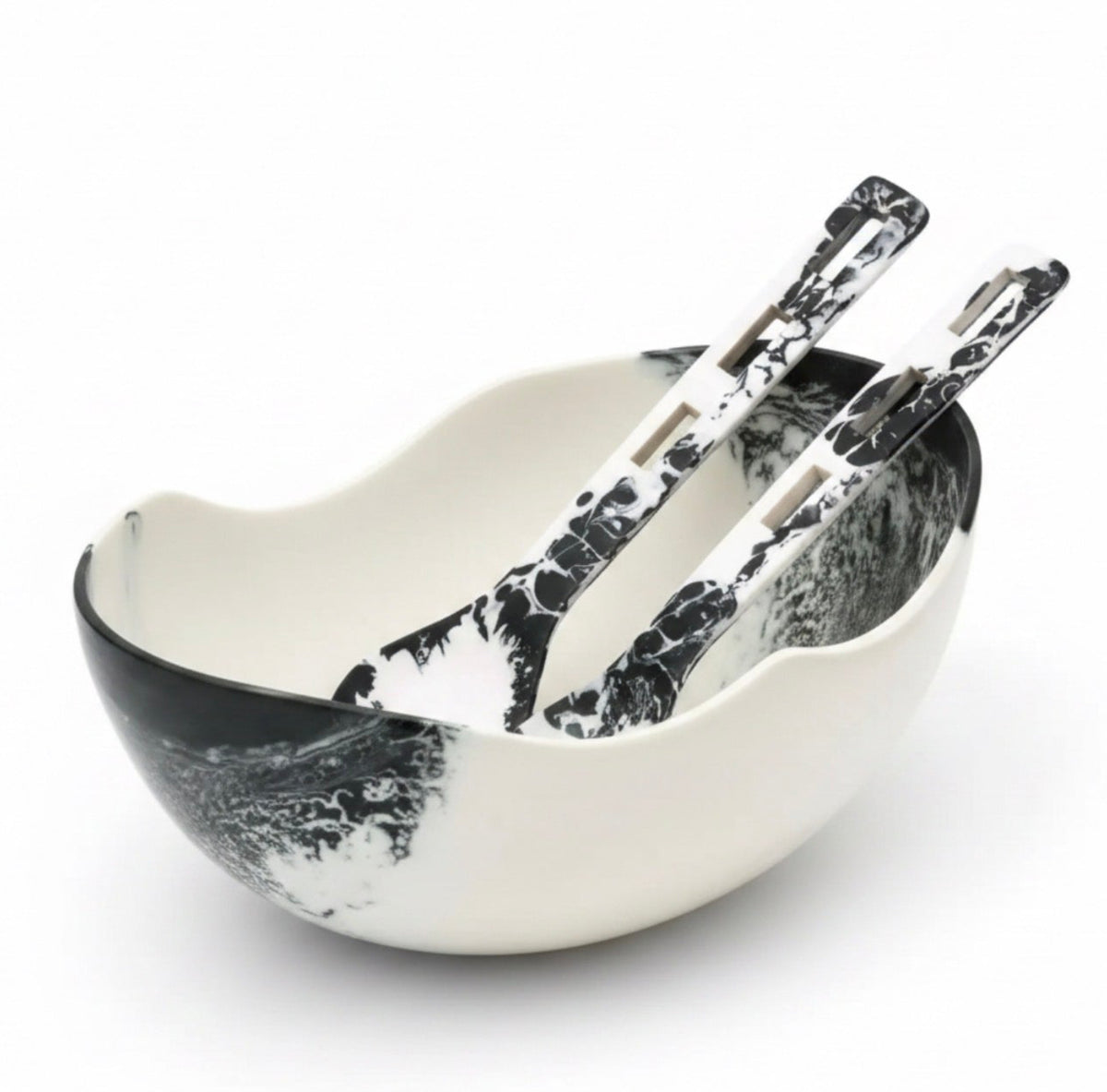 Lucente Black & White Matte Organic Bowl and servers set