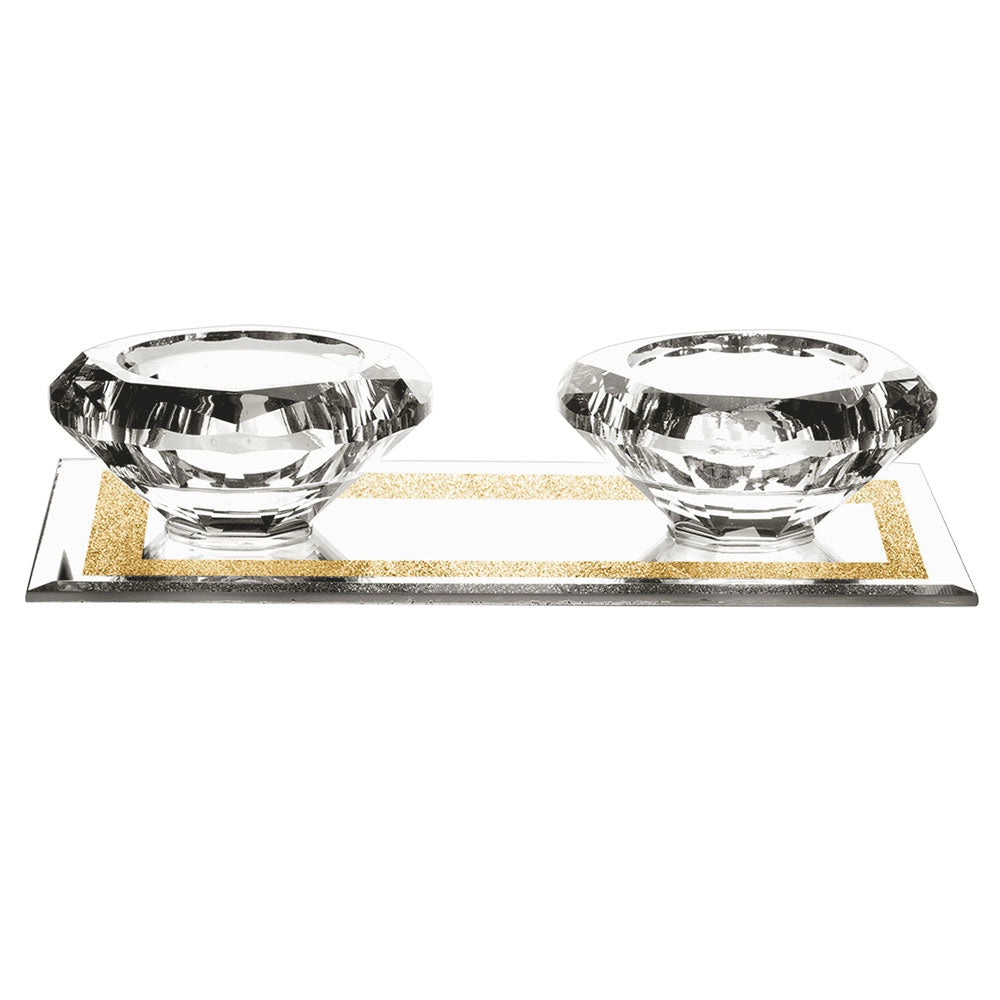 Bougeoir en cristal avec plateau - Doré
