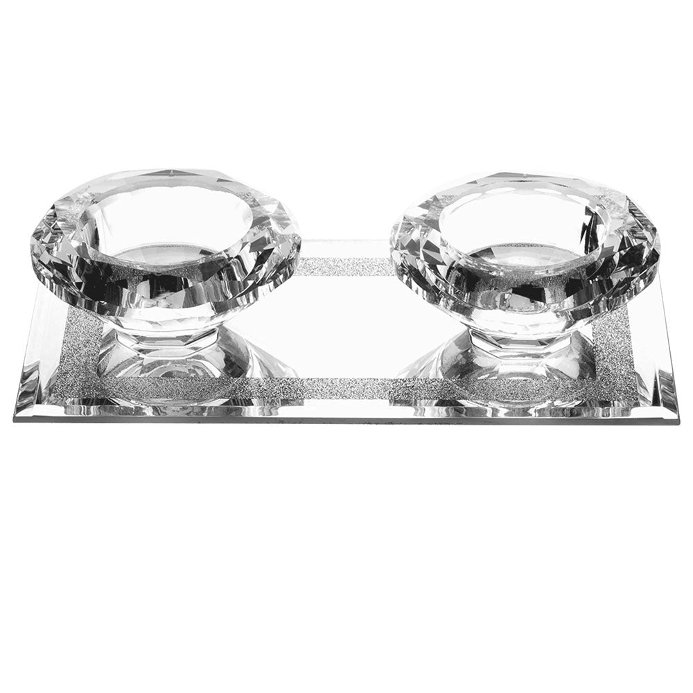 Porte-bougies chauffe-plat en cristal avec plateau - argent