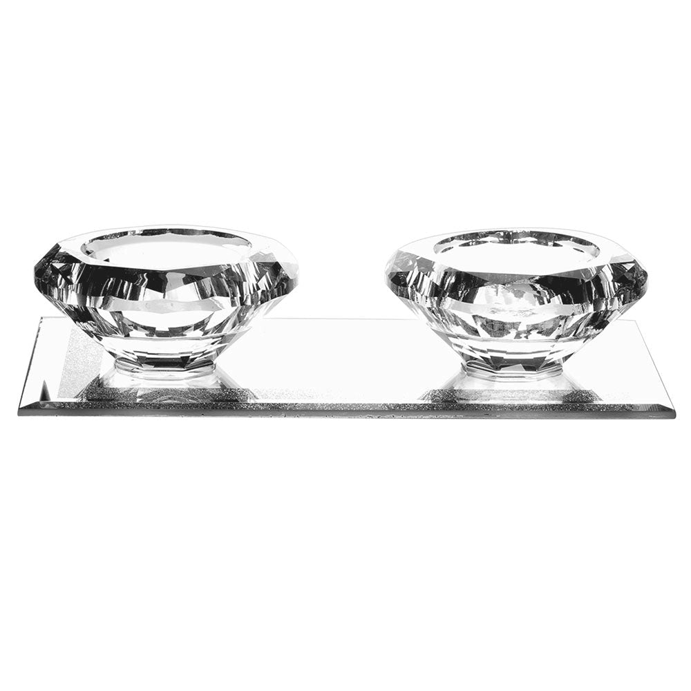 Porte-bougies chauffe-plat en cristal avec plateau - argent